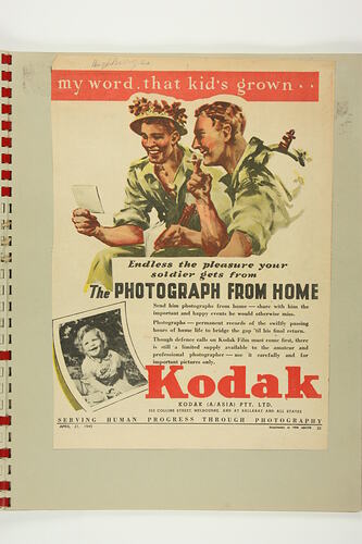 Scrapbook - Kodak Australasia Pty Ltd, Advertising Clippings, 'War-Time Colour Advertisements', Abbotsford