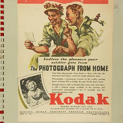 Scrapbook - Kodak Australasia Pty Ltd, Advertising Clippings, 'War-Time Colour Advertisements', Abbotsford, Victoria, 1944-1945