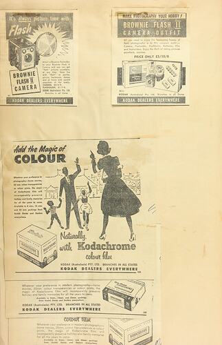 Scrapbook - Kodak Australasia Pty Ltd, Advertising Proofs, 'Daily Advertisements', Coburg, 1958-1959