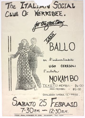 Flyer - Mokambo Orchestra, Italian Social Club of Werribee's Gran Ballo, circa 1990s