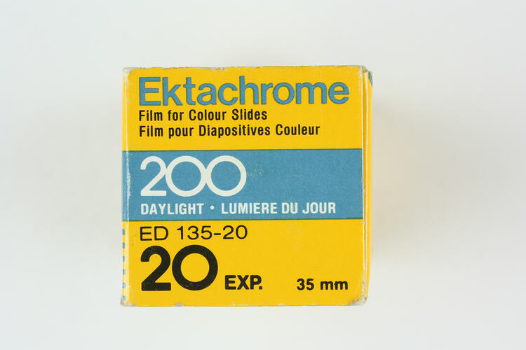 End of film box printed with production details.