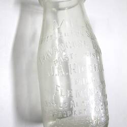 Milk Bottle - Travancore Dairy, J.A. Riddell, Flemington, 1/2 Pint