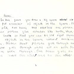 Document - Unknown Author, to Dorothy Howard, Description of the Game 'Mine Fields', circa Mar 1955