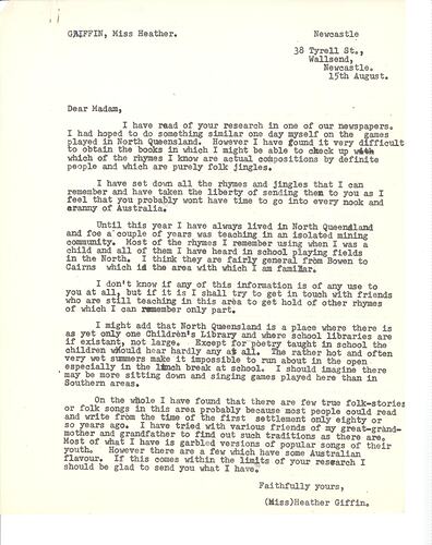 First page of a typed letter in black ink on paper