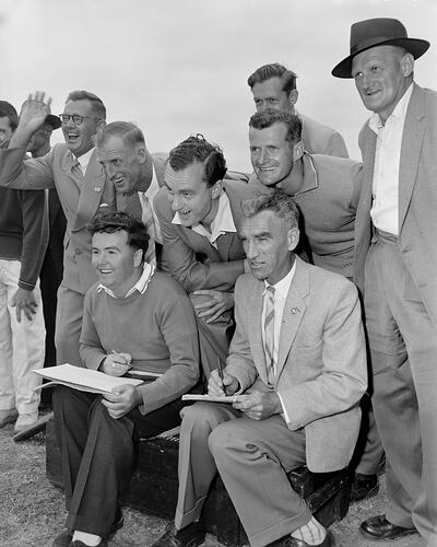 Scorers at a Cricket Game, Port Melbourne, Victoria, 01 Feb 1960