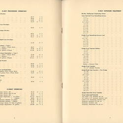 Open booklet with printed price list.