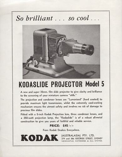 Printed page with photograph of projector.