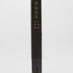 Spine of black bound book with gold Chinese characters.