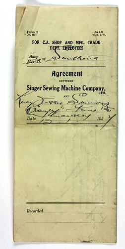 Contract - Singer Sewing Machine Company, Lucy Hathaway, 12 Jan 1937