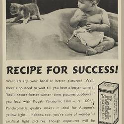 Leaflet - Kodak Australasia Pty Ltd, 'Recipe for Success!', 1930s