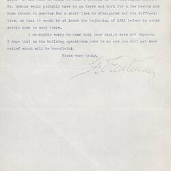 Letter - George Eastman to Thomas Baker, 07 Dec 1909
