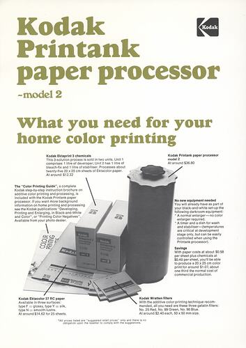 Printed text and image of photographic developing supplies.