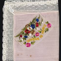 Handkerchief - 'Souvenir de France', Pink Silk, circa 1918