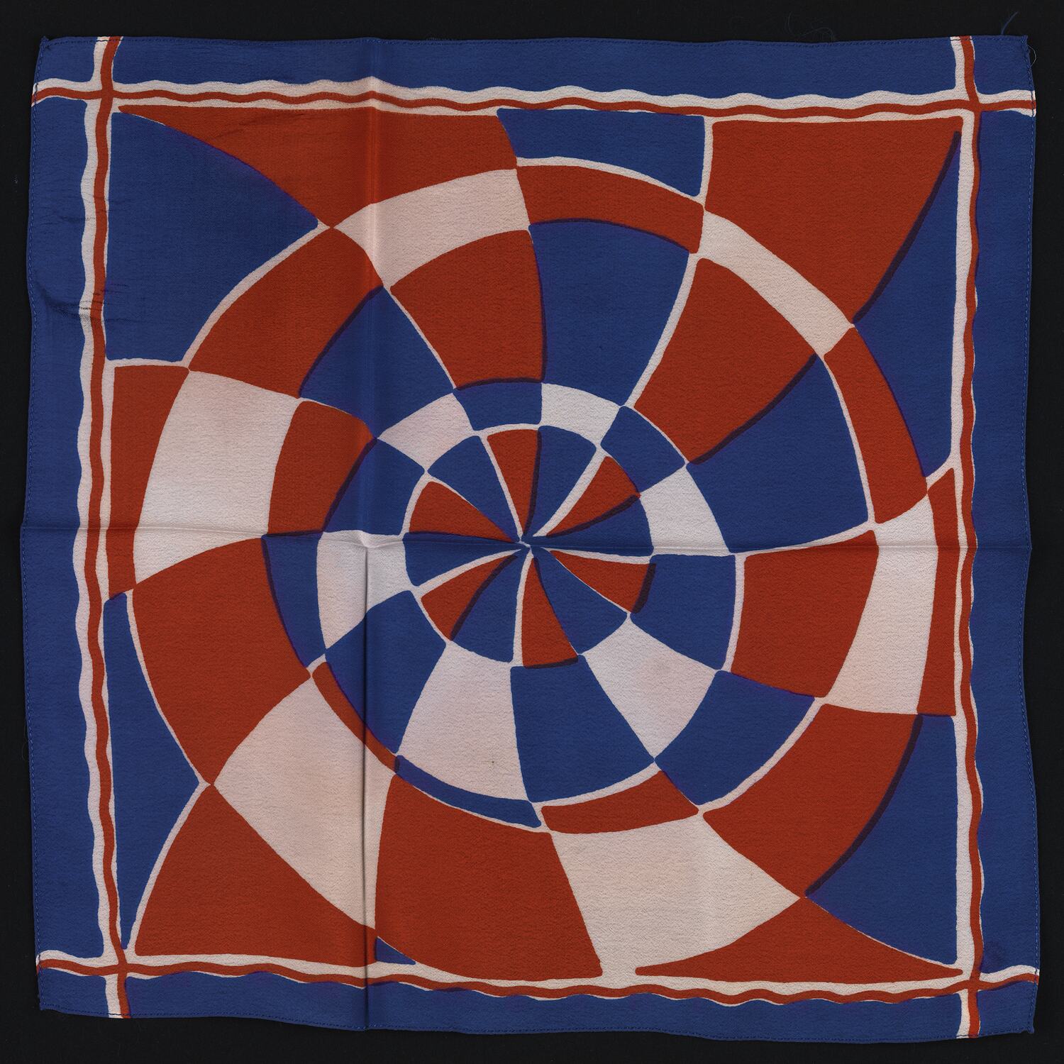 Handkerchief - Red & Blue Spiral, Pink Silk, circa 1930s