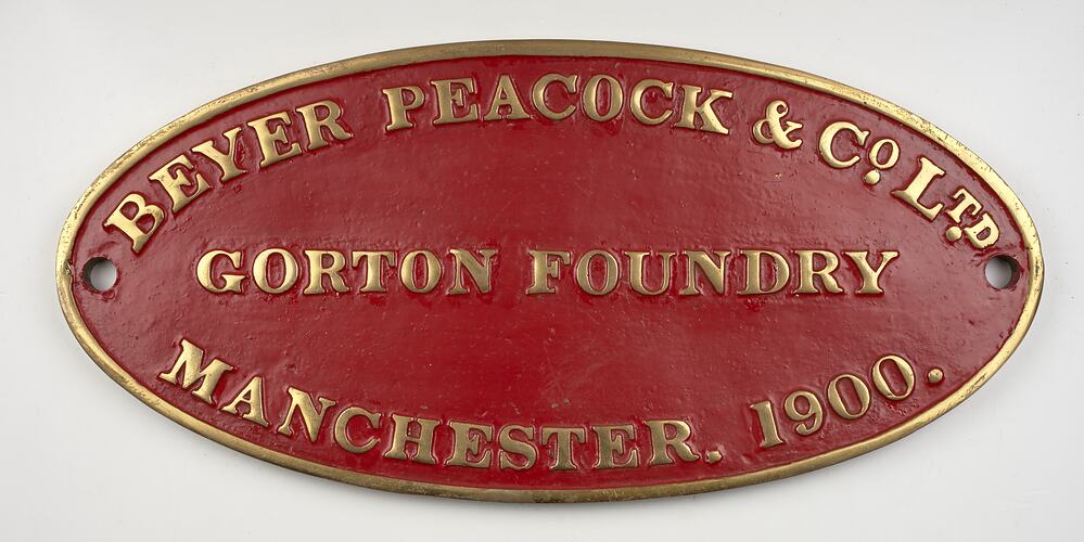Locomotive Builders Plate - Beyer Peacock & Co. Ltd., Manchester, England, 1900