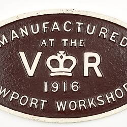 Locomotive Builders Plate - Victorian Railways, Newport, Victoria, 1916
