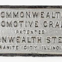Locomotive Builders Plate - Commonwealth Steel Co., Granite City, Illinois, USA