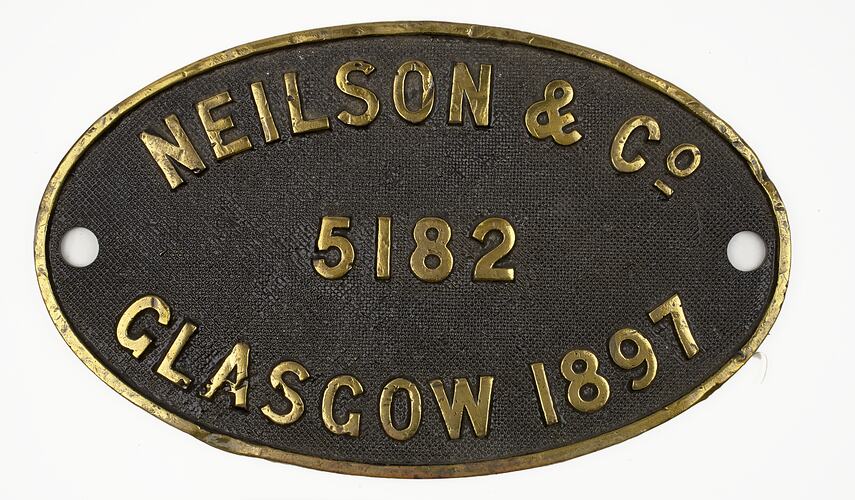 Locomotive Builders Plate - Neilson & Co., 1897