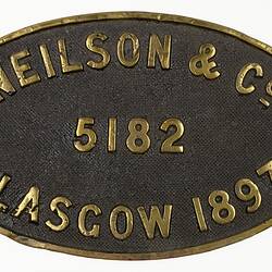 Locomotive Builders Plate - Neilson & Co., Glasgow, Scotland, 1897