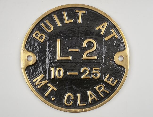 Locomotive Builders Plate - Mt Clare, 1925