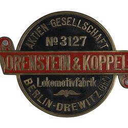 Locomotive Builders Plate - Orenstein & Koppel AG, Berlin, Germany, circa 1908