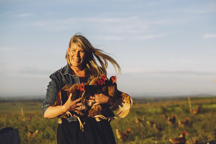 Amy Paul Holding Chickens, Walkerville, Victoria, 20 Nov 2016