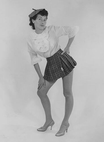 Bernice Kopple in Short Tartan Skirt, Australia, 1950s