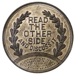 Medal - Coles Book Arcade Federation of the World, Wasted Wealth, c. 1885 AD