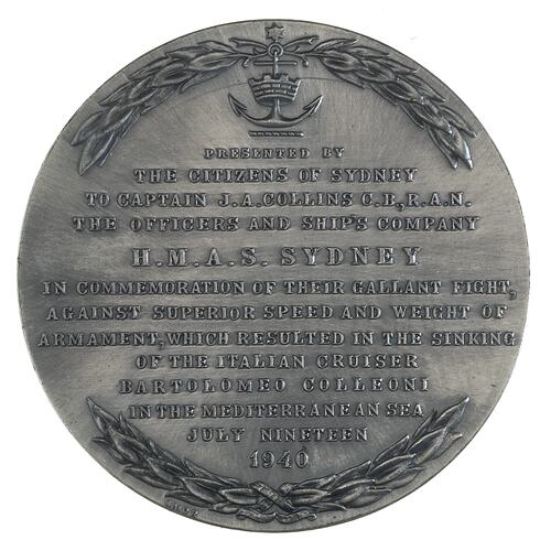 Medal - HMAS Sydney Sinking the Bartolomeo Colleoni, 1940 AD