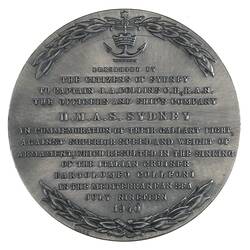 Medal - HMAS Sydney, Sinking of the Bartolomeo Colleoni, New South Wales, Australia, 1940