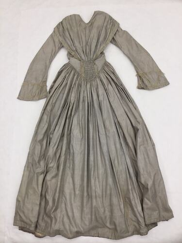 Dress - Striped Silk, Pale Grey, circa 1850