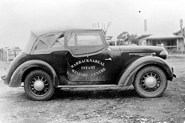 [A baby Austin car used by the Warracknabeal infant welfare sister, 1938.]