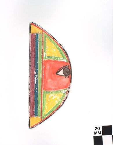 Two-dimensional colourful shield shape with eye.
