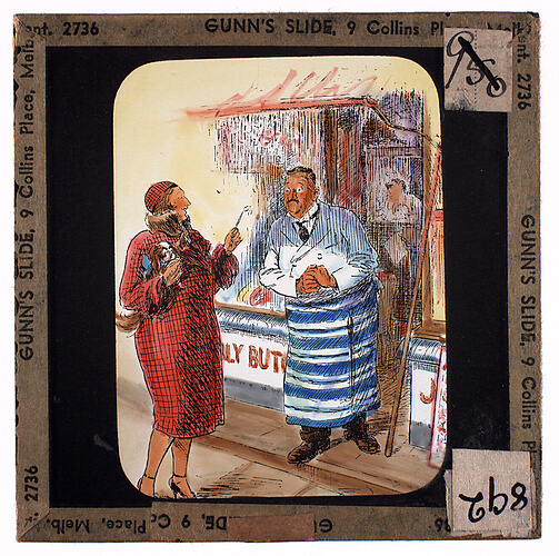 Lantern Slide - Universal Opportunity League, Butcher and Lady