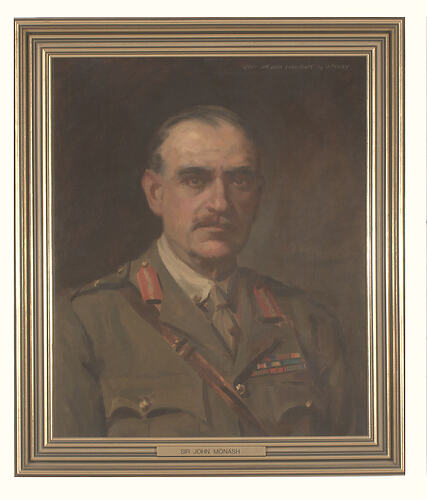 Painted portrait of man in military uniform.