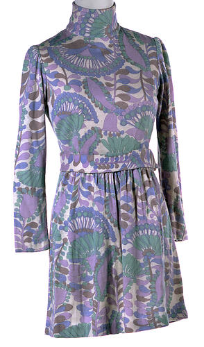 Dress & Belt - Prue Acton, Mini, Floral Jersey, circa 1965