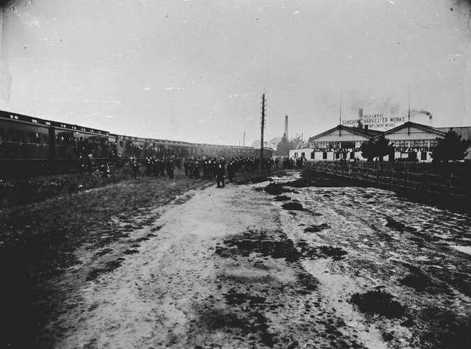 Photograph - H.V McKay, Farmers at Train Station, Sunshine, Victoria, 1907