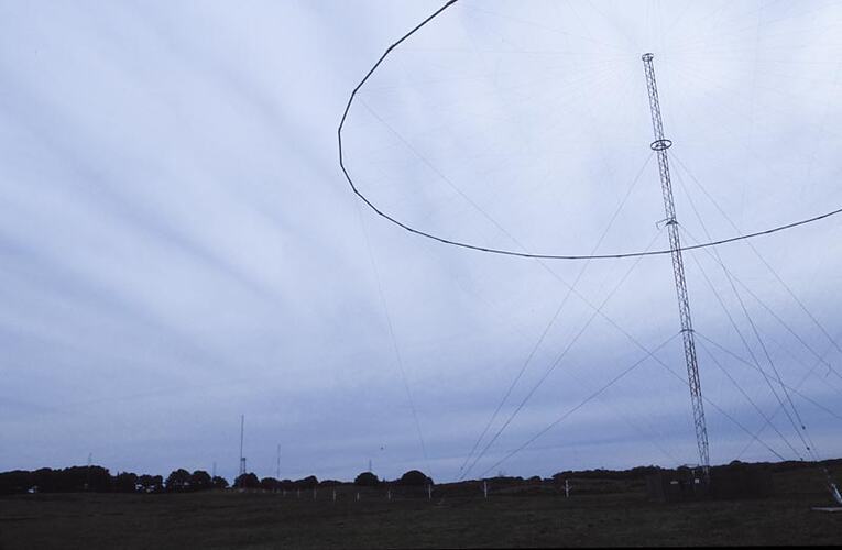 MM 028491 Bi-conical monopole braodband high-frequency antenna, Melbourne Coastal Radio Station, Cape Schanck