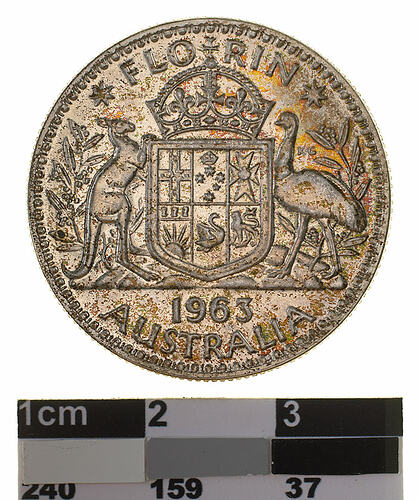 Proof Coin - Florin (2 Shillings), Australia, 1963, photographed by Museums Victoria