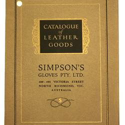 Front cover of leather goods leaflet.