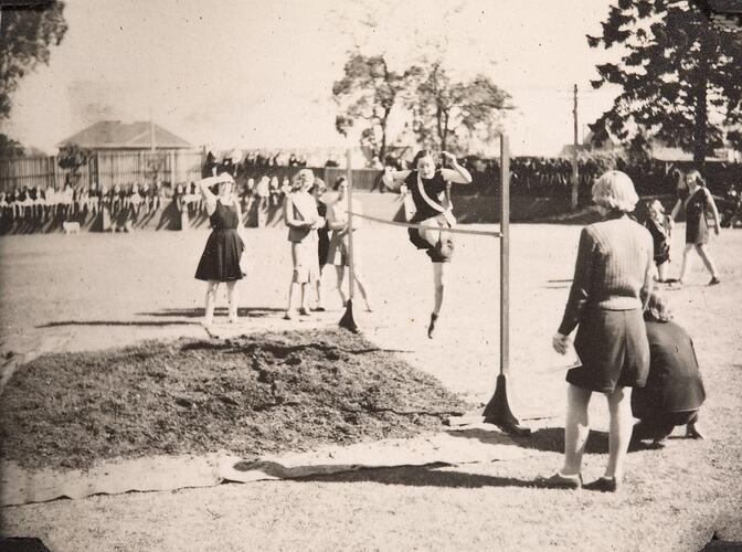 Digital Photograph - High Jump at Athletics, Melbourne Church of England Girls Grammar School, South Yarra, 1939