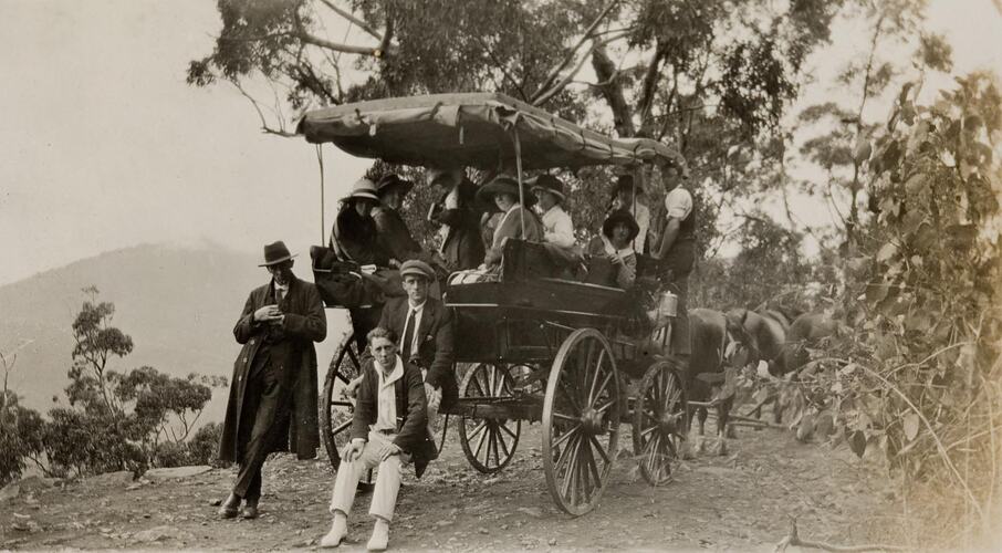 Digital Photograph - Holiday Makers in Cart, Heading to Mallinson's Lookout, Healesville, 1920