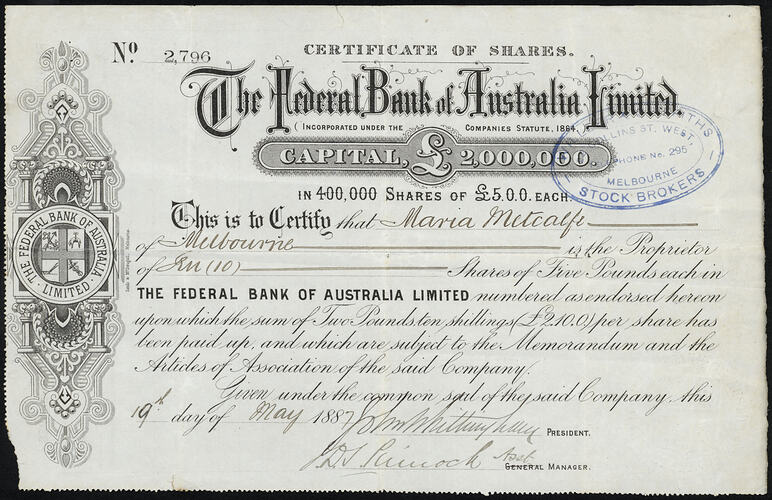 Scrip - Federal Bank of Australia Ltd.