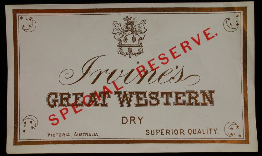Wine Label - Great Western Winery, Dry, 'Special Reserve', 1888-1918