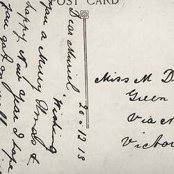 Postcard - South West Facade, Exhibition Building, Marlborough Art Company, Melbourne, 1913 (Reverse)