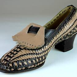 Shoe - Pink and Brown Leather Basketweave, 1930s-1940s
