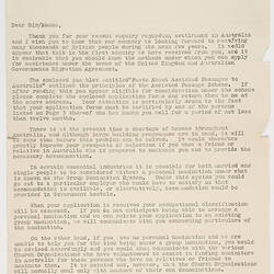 Letter - Application for Assisted Passage, 1956