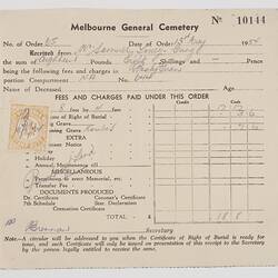 Receipt - Melbourne General Cemetery, Samuel Louey Gung, 13 Mar 1954