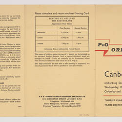 Leaflet - P&O Orient Lines 'Canberra' Embarkation Notice, 1963