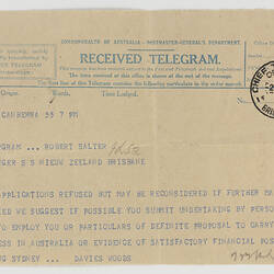 Telegram - To Robert Salter, 2nd Sep, 1938